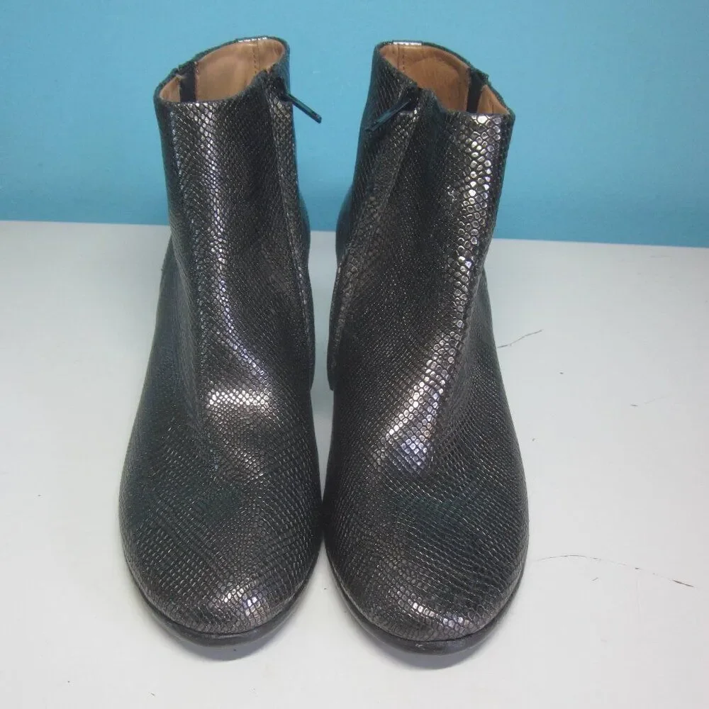 EsseUTEsse Italian Leather Booties Size 36 US 5.5 Metallic Snakeskin Side Zip